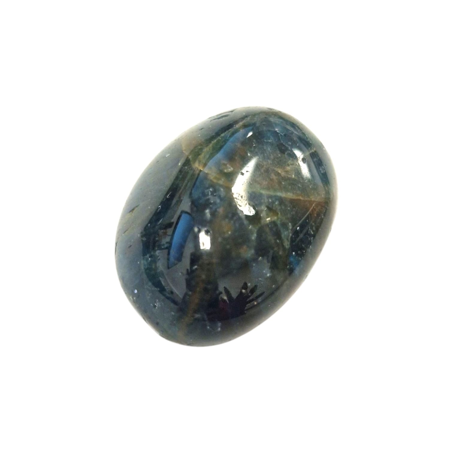 GeoFossils Blue Apatite Highly Polished Tumble Stone, a glossy ocean-blue crystal for creativity, clarity, and confident communication.