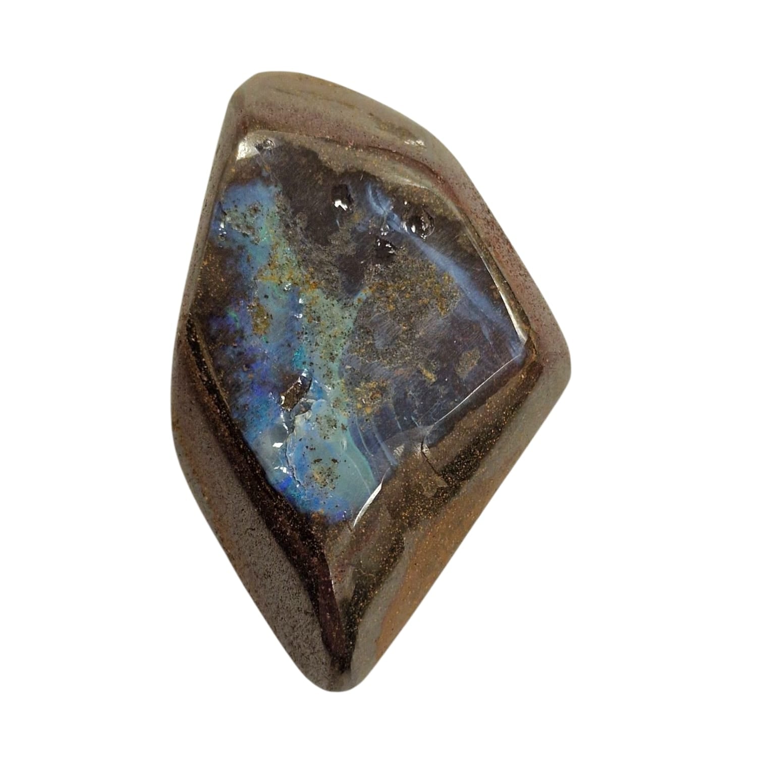 GeoFossils Boulder Opal Tumble Stone, a radiant crystal with earthy tones and flashes of colour for balance, intuition, and creativity.