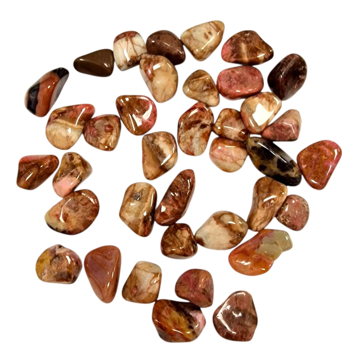 GeoFossils Bustamite Rare Tumble Stone, a soft pink to peach crystal for emotional healing, self-love, and gentle transformation.