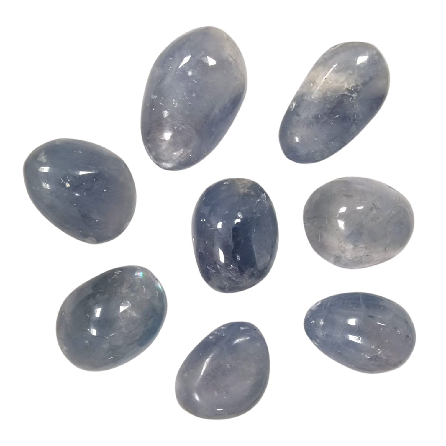 GeoFossils Celestite Tumble Stone, a soft sky-blue crystal for peace, clarity, and divine connection.