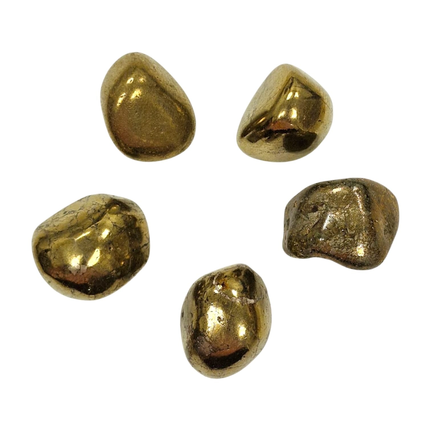 GeoFossils Chalcopyrite Rare Tumble Stone, a golden iridescent crystal for spiritual insight, energy clearing, and personal transformation.