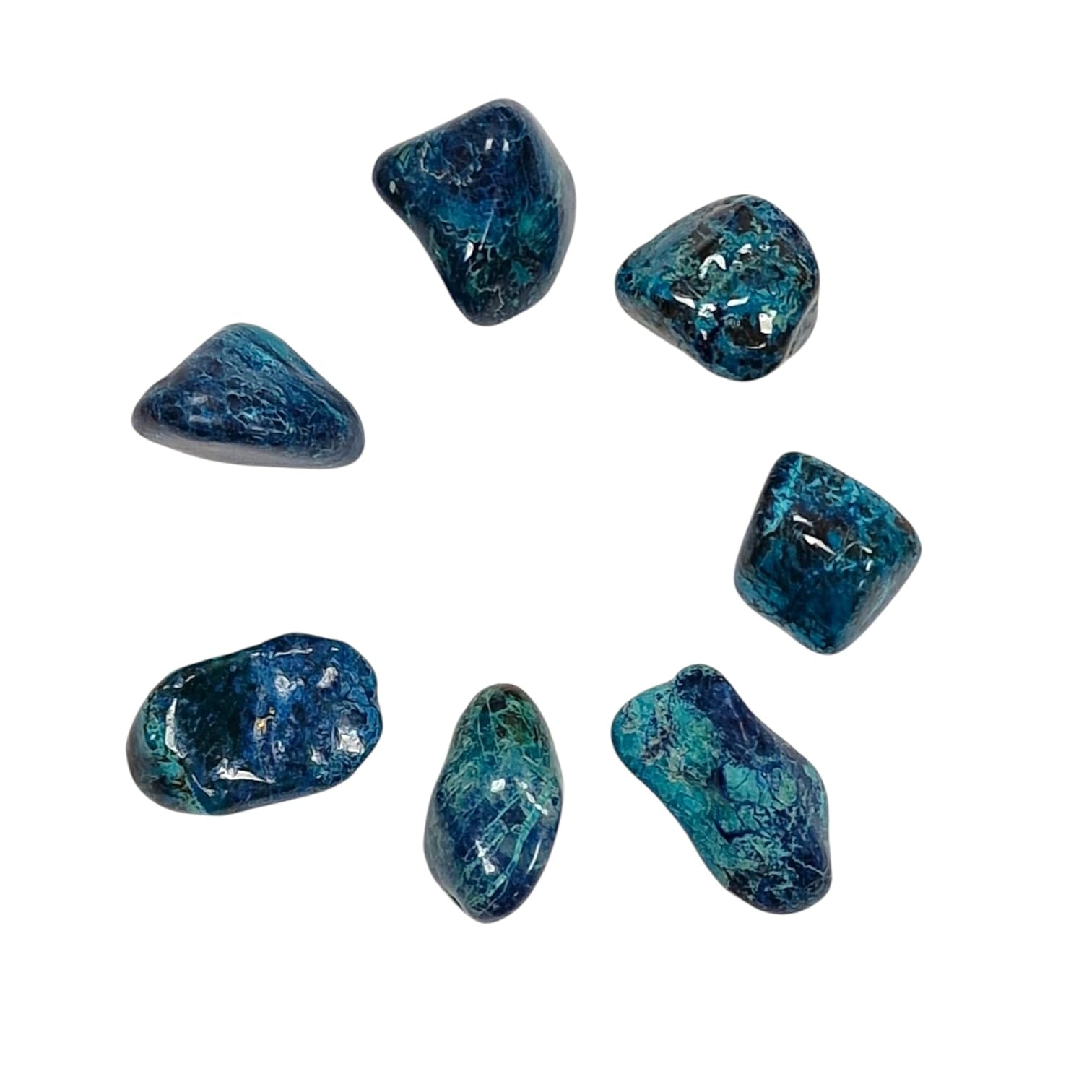 GeoFossils Chrysocolla High Grade Rare Tumble Stone, a vibrant blue-green crystal promoting calm communication, emotional healing, and inner peace.