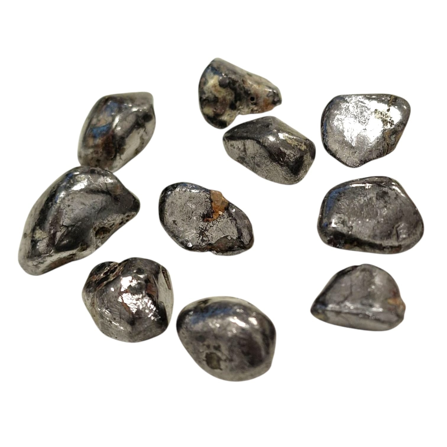 GeoFossils Galena Tumble Stone, a dense silvery-grey crystal for grounding, protection, and emotional resilience.