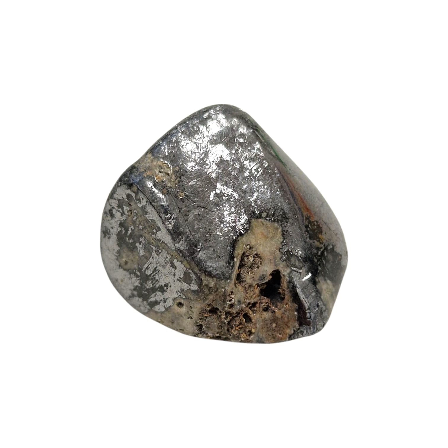 GeoFossils Galena Tumble Stone, a dense silvery-grey crystal for grounding, protection, and emotional resilience.