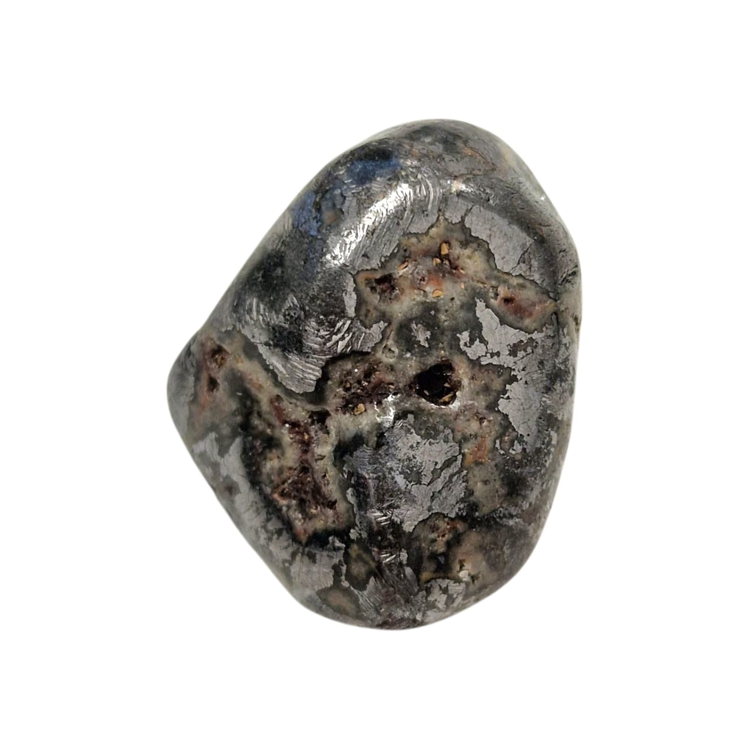 GeoFossils Galena Tumble Stone, a dense silvery-grey crystal for grounding, protection, and emotional resilience.