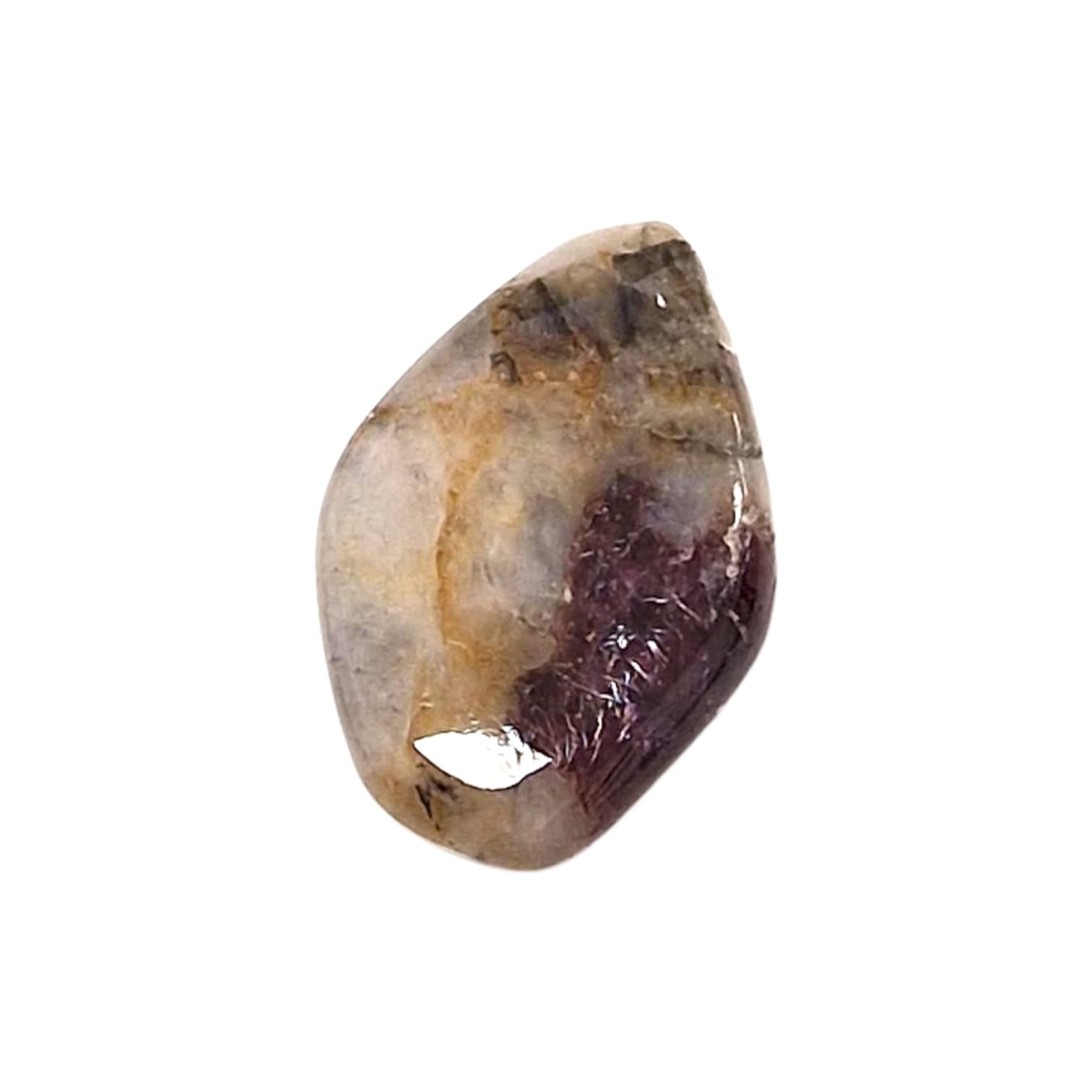 GeoFossils Garnet in Quartz Tumble Stone (Cherry Cake), featuring red almandine garnet, quartz, feldspar, and biotite for grounding, vitality, and emotional balance.