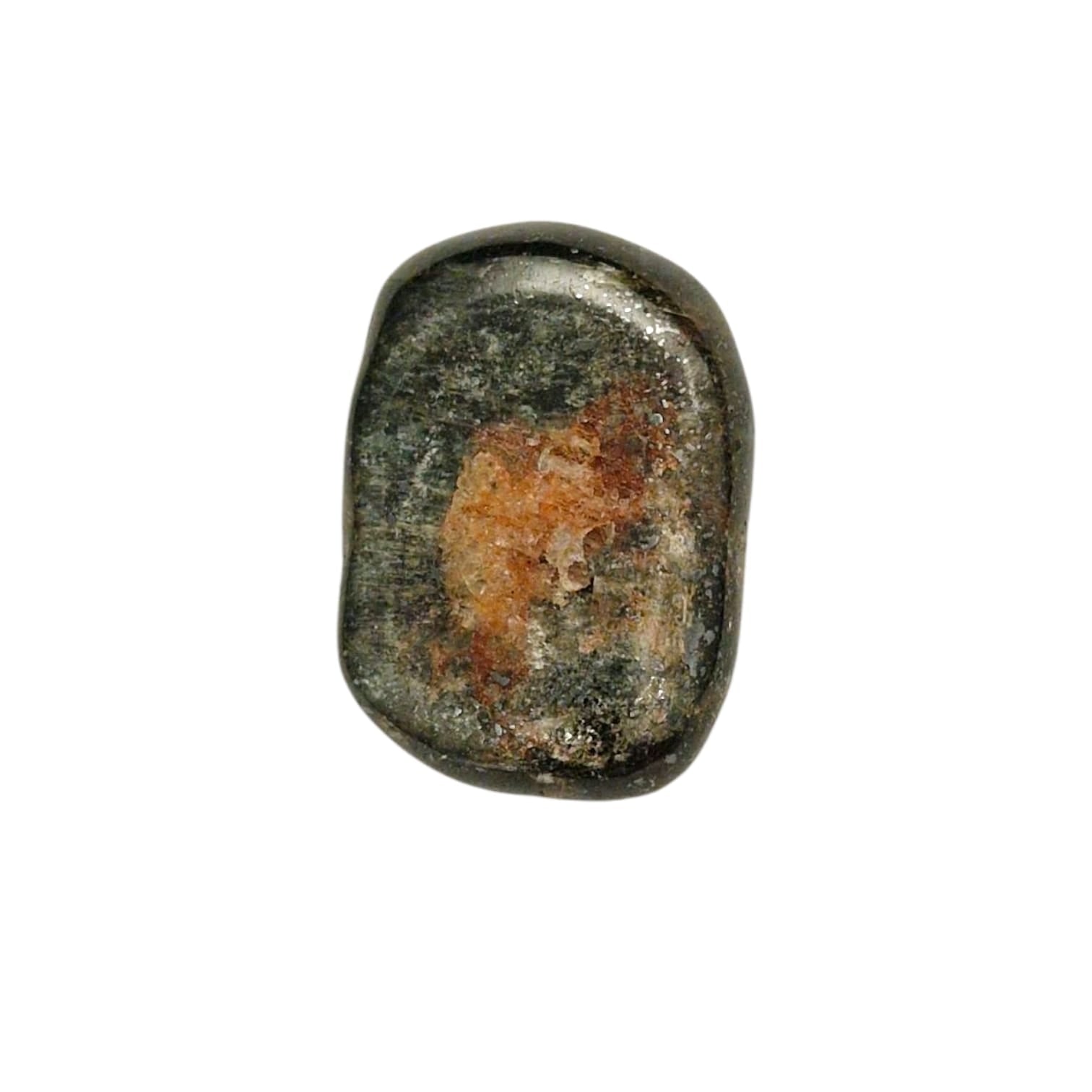 GeoFossils Garnet (Andradite) with Diopside Tumble Stone from Peru, an earthy crystal for strength, grounding, and emotional healing.