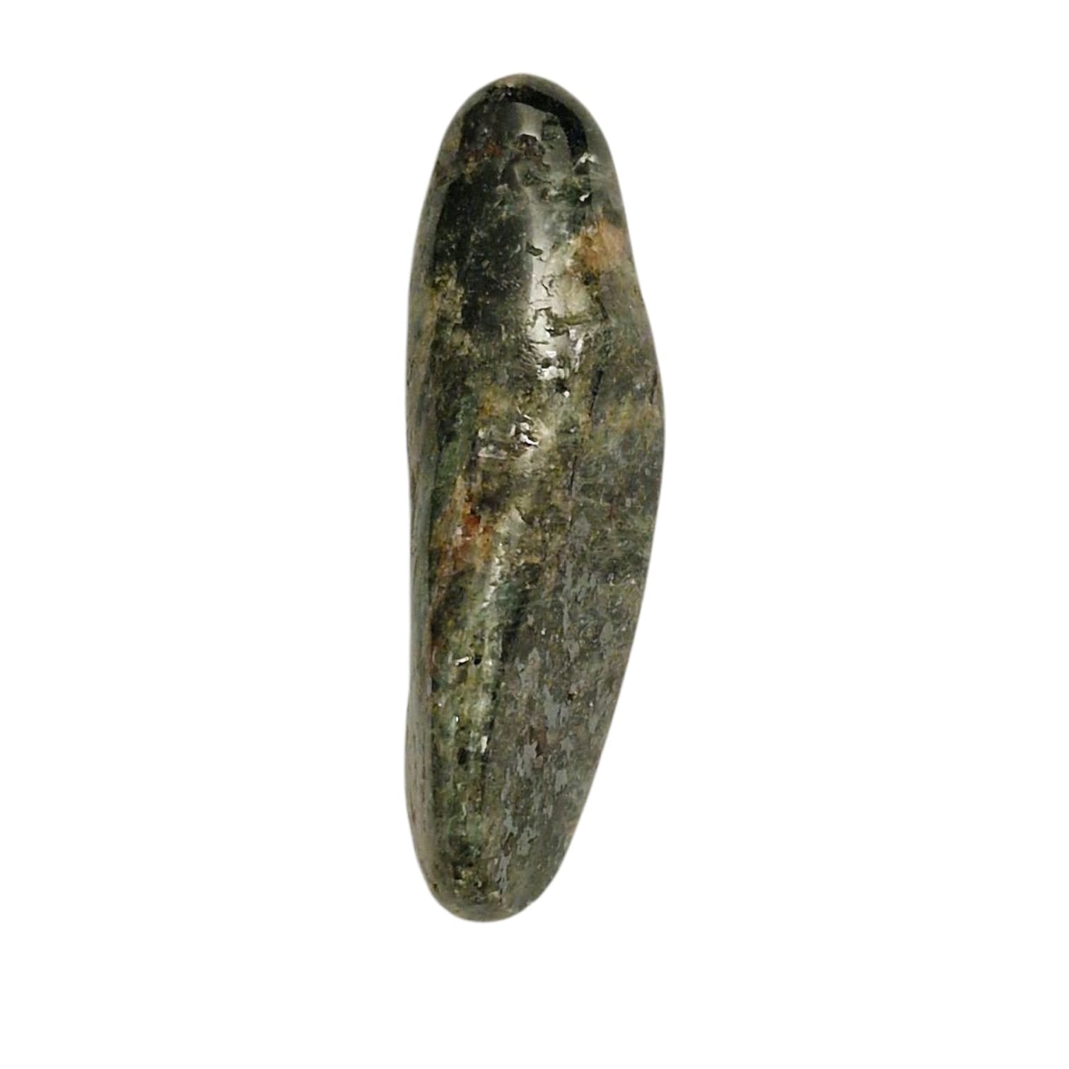 GeoFossils Garnet (Andradite) with Diopside Tumble Stone from Peru, an earthy crystal for strength, grounding, and emotional healing.