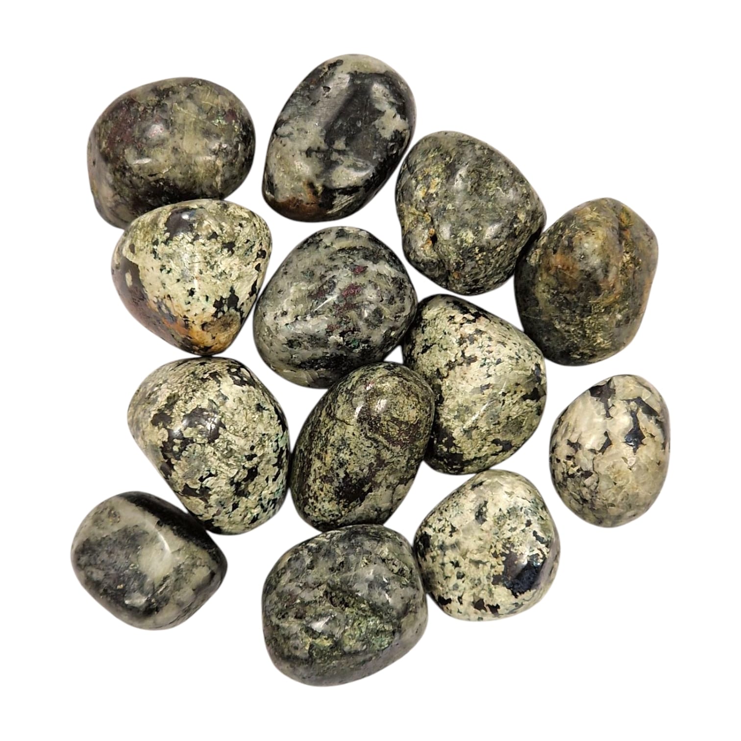 GeoFossils Glaucophane with Garnet Tumble Stone from the Alps, a rare indigo and red crystal for strength, transformation, and emotional clarity.