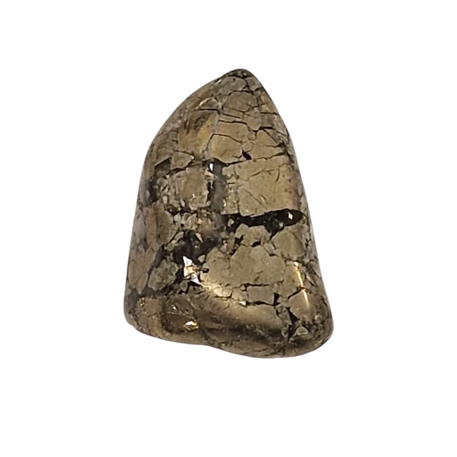 GeoFossils Healer’s Gold (Apache Gold) Tumble Stone, a blend of Pyrite and Magnetite for grounding, vitality, and energetic protection.