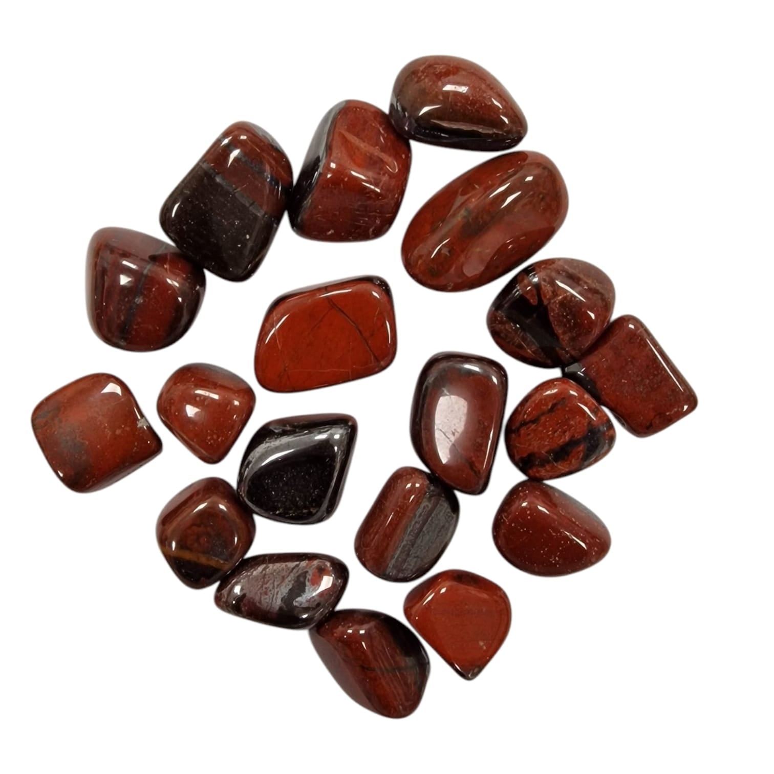 GeoFossils Hematite with Red Jasper Tumble Stone, a grounding blend of grey and red crystal for strength, protection, and emotional stability.