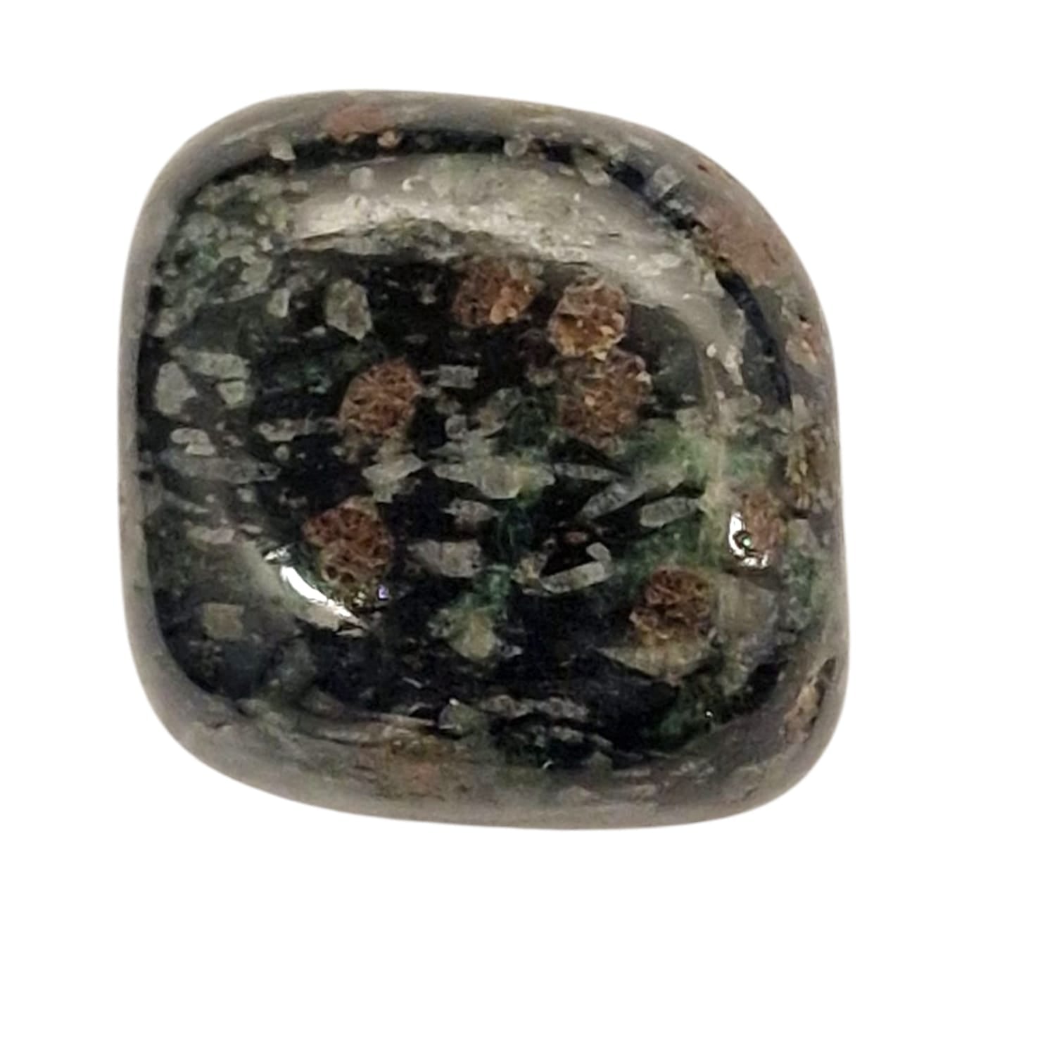 GeoFossils Impactite Tumble Stone from Greenland, a rare stone formed by meteorite impact, symbolising transformation and cosmic resilience.
