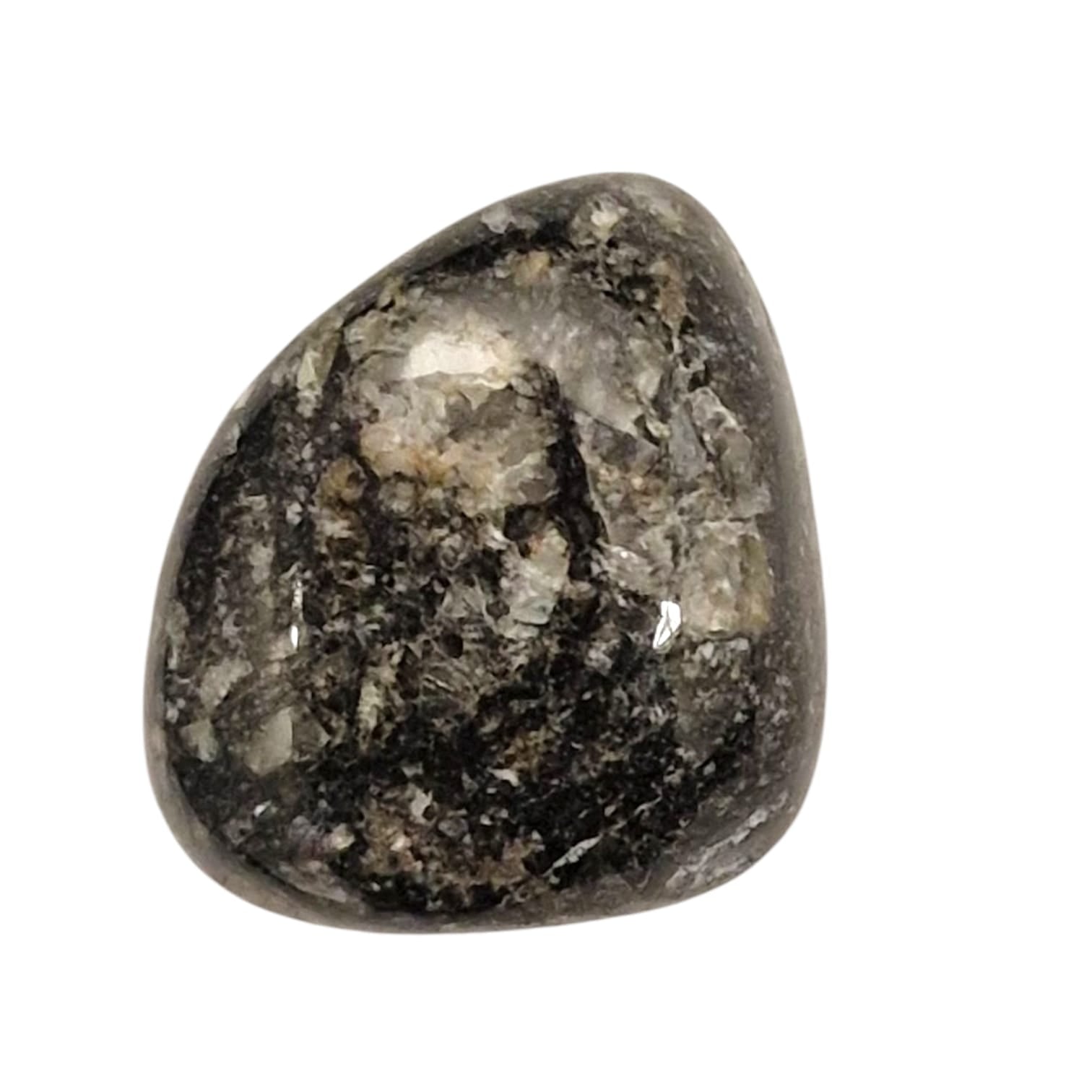 GeoFossils Impactite Tumble Stone from Greenland, a rare stone formed by meteorite impact, symbolising transformation and cosmic resilience.