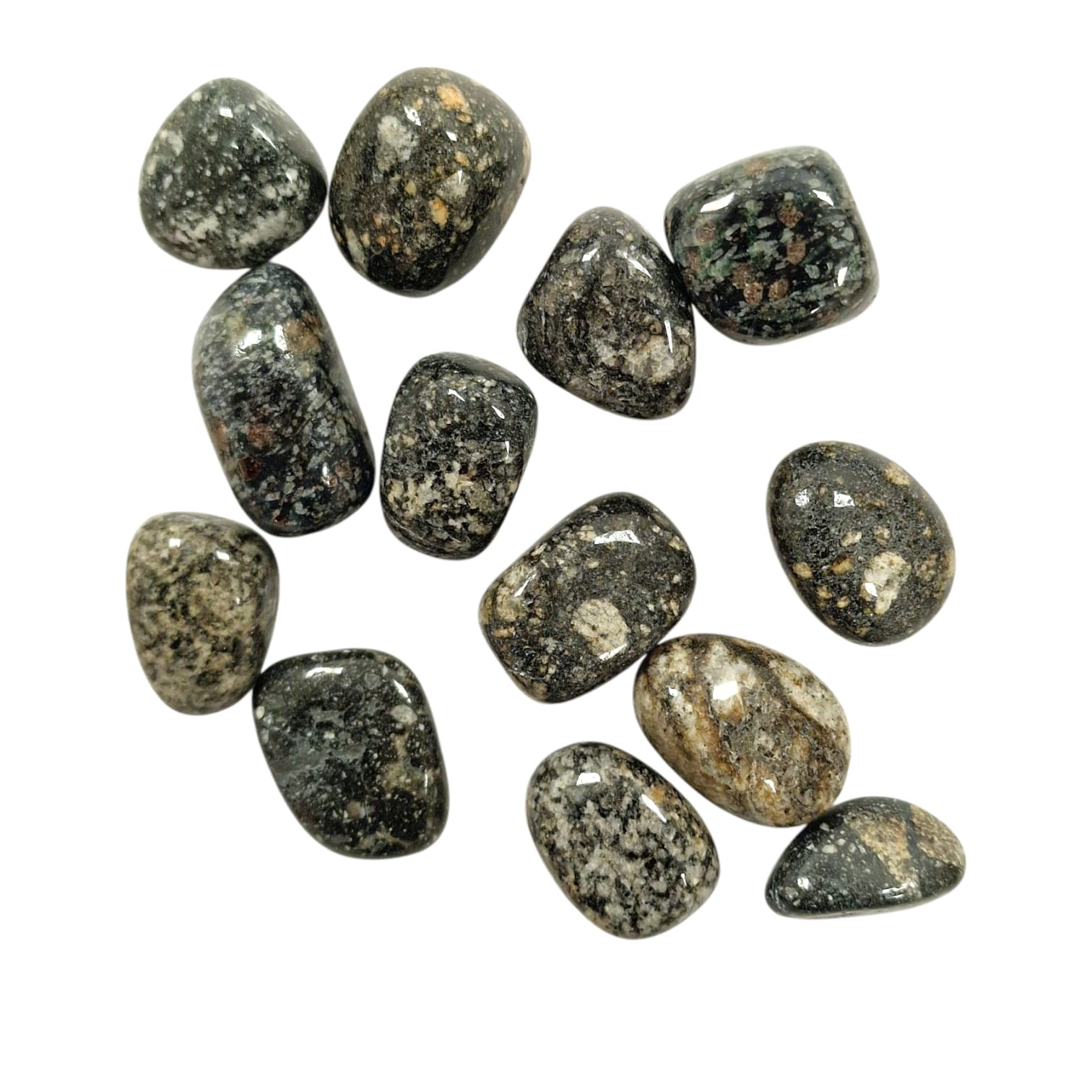 GeoFossils Impactite Tumble Stone from Greenland, a rare stone formed by meteorite impact, symbolising transformation and cosmic resilience.