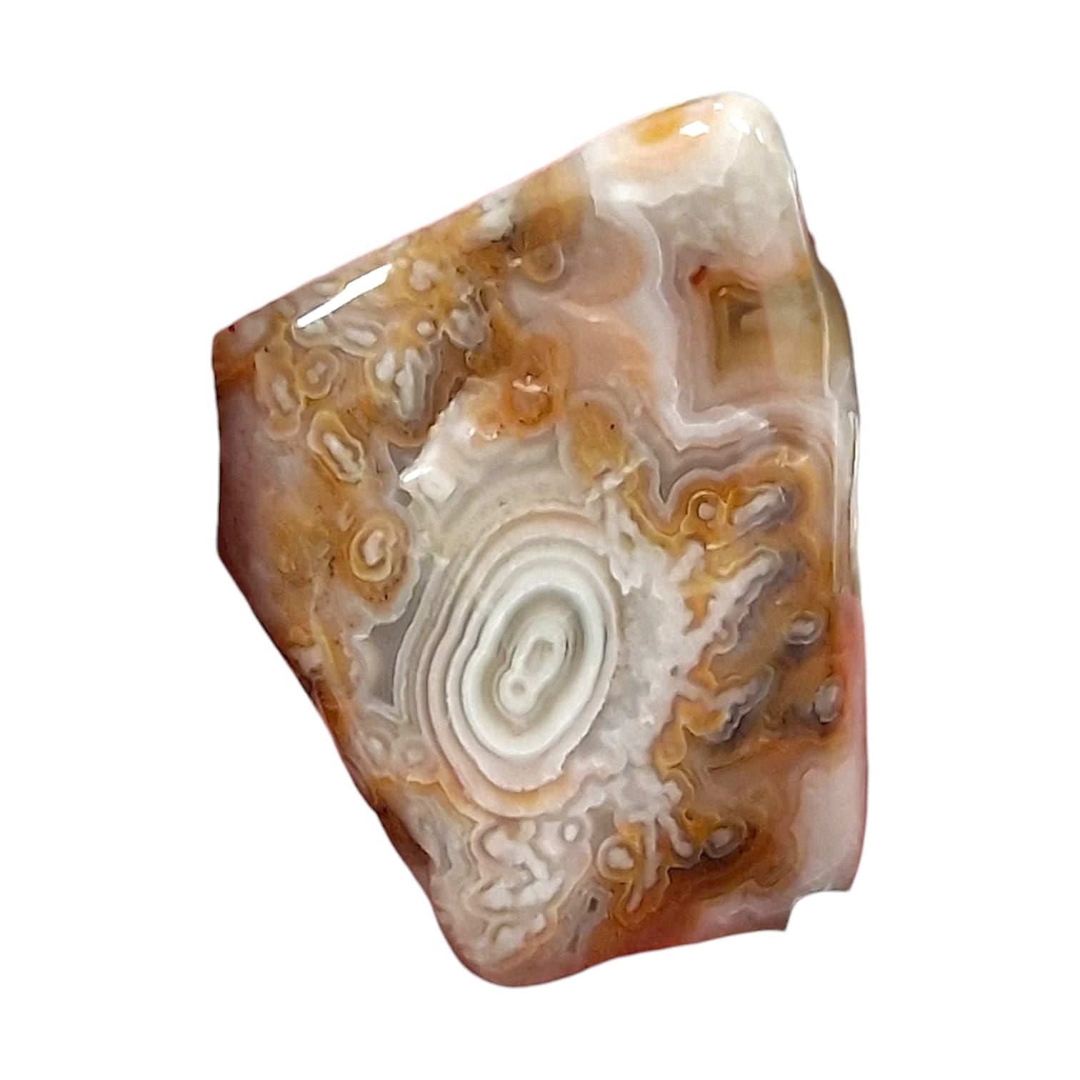 GeoFossils Laguna Agate Rare Tumble Stone, a beautifully banded red and pink agate crystal promoting grounding, strength, and emotional balance.