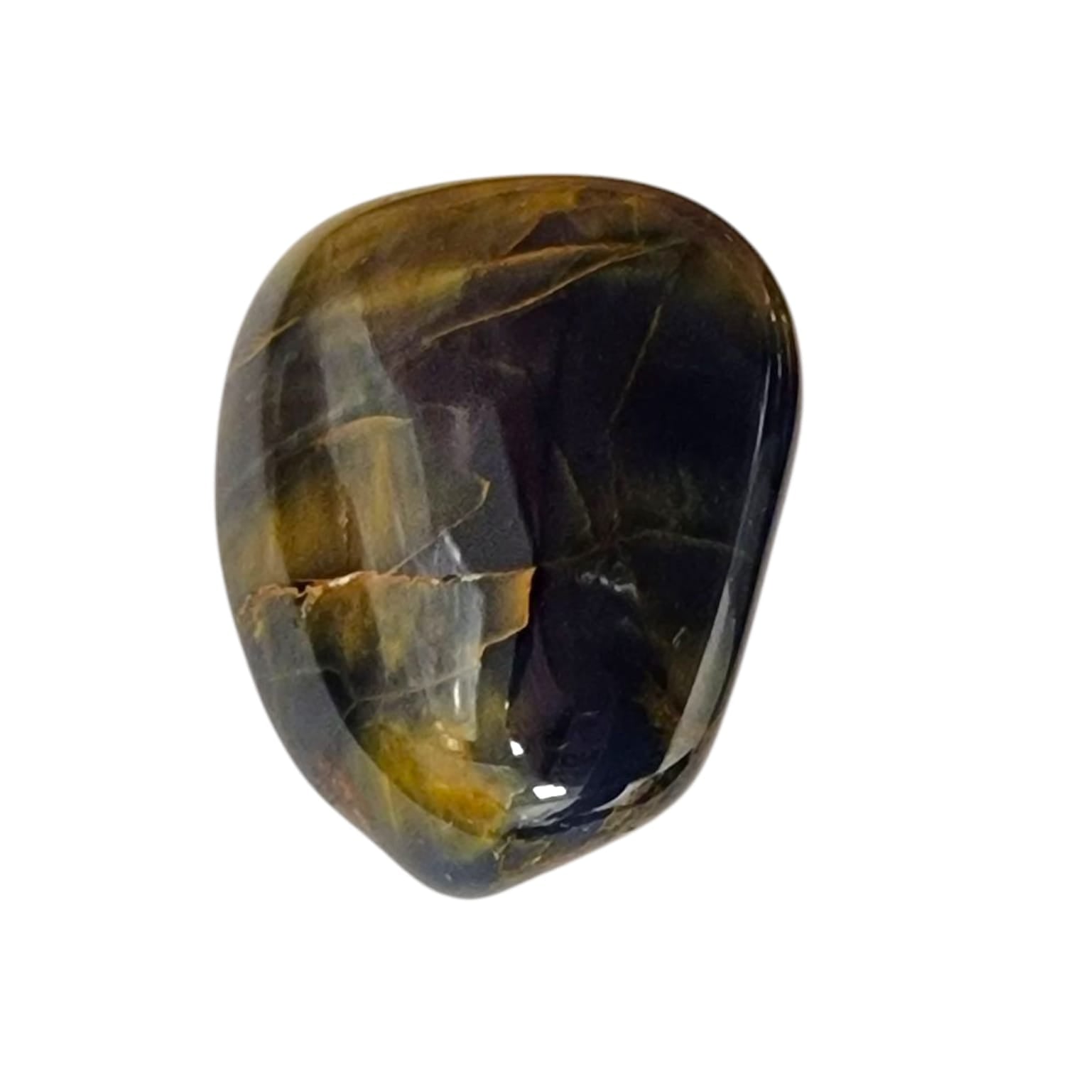GeoFossils Nellite Tumble Stone, a rare blend of Tiger’s Eye and Pietersite for strength, insight, and transformational energy.