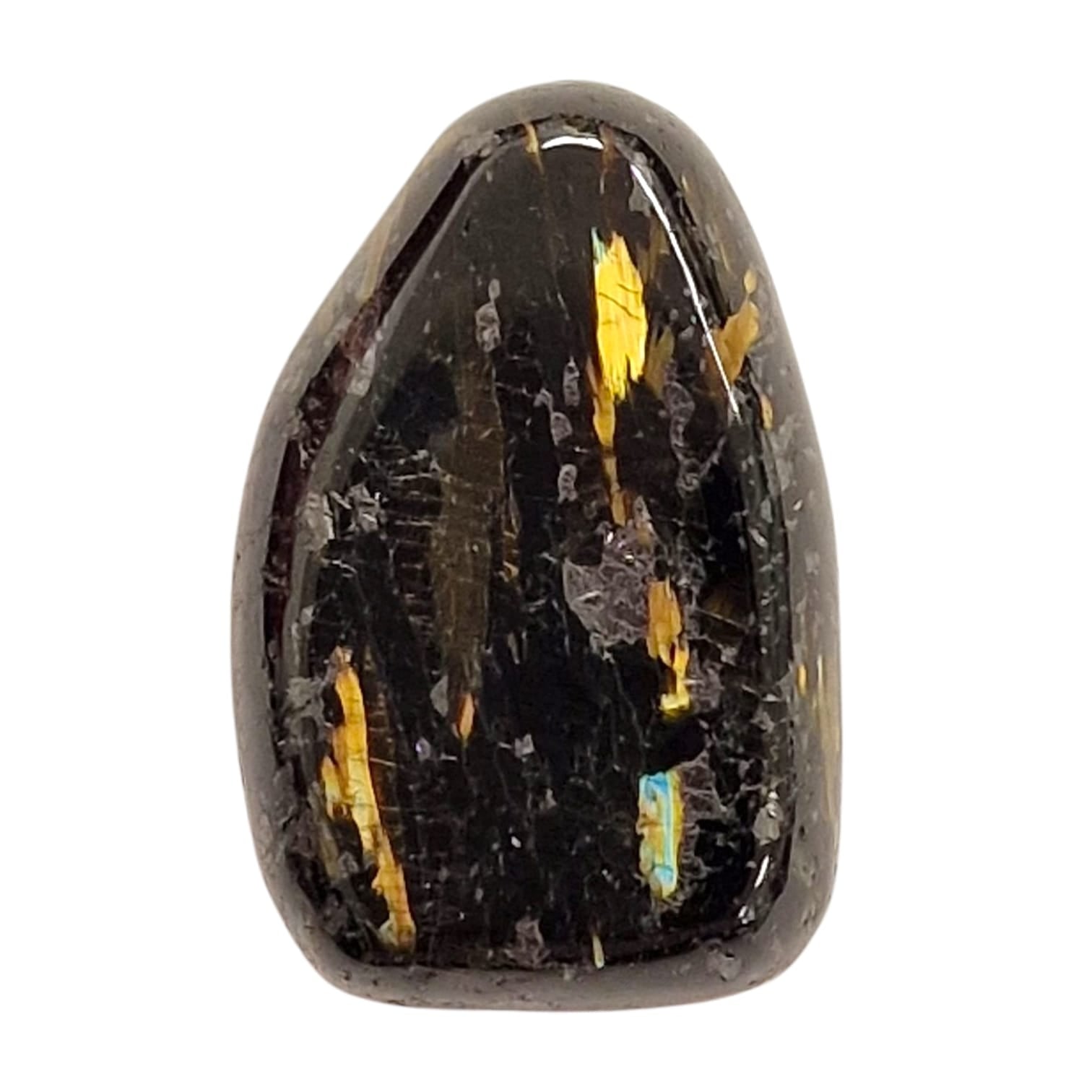 GeoFossils Nuumite Tumble Stone, a rare black crystal with golden flashes for protection, shadow work, and spiritual transformation.
