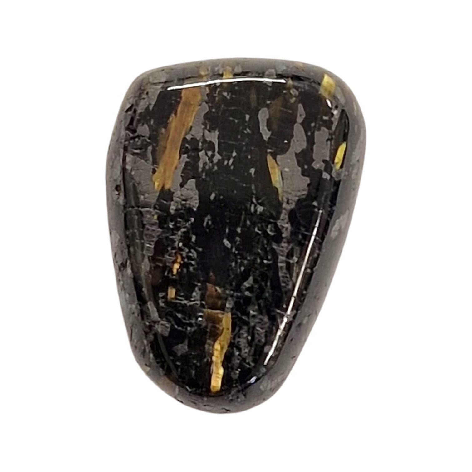 GeoFossils Nuumite Tumble Stone, a rare black crystal with golden flashes for protection, shadow work, and spiritual transformation.
