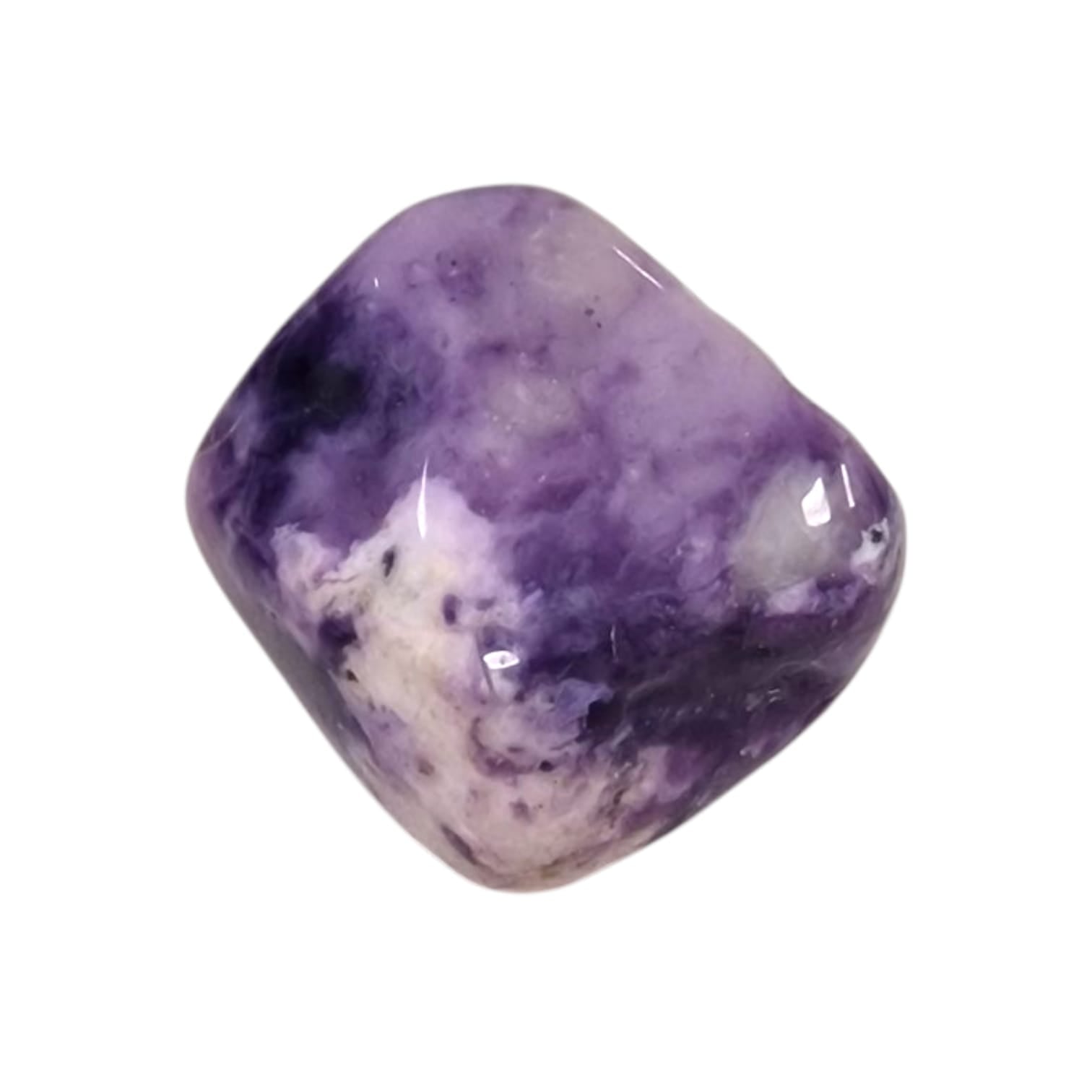 GeoFossils Tiffany Stone Tumble Stone, a rare opalised fluorite crystal with purple and cream swirls, enhancing intuition and spiritual clarity.