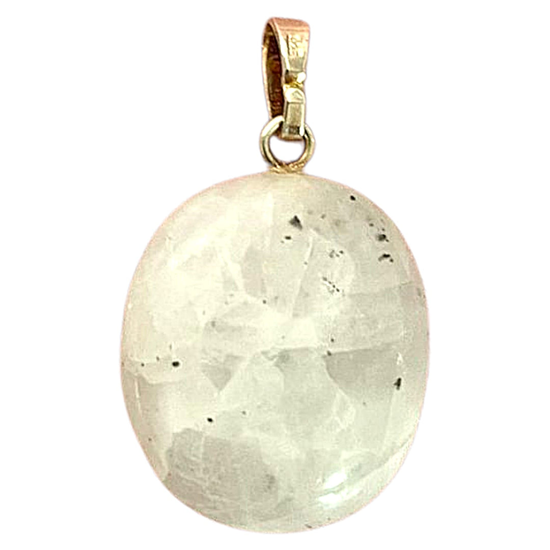 White Moonstone pendant with pearly glow set in hallmarked sterling silver – crystal necklace for new beginnings, intuition and emotional balance