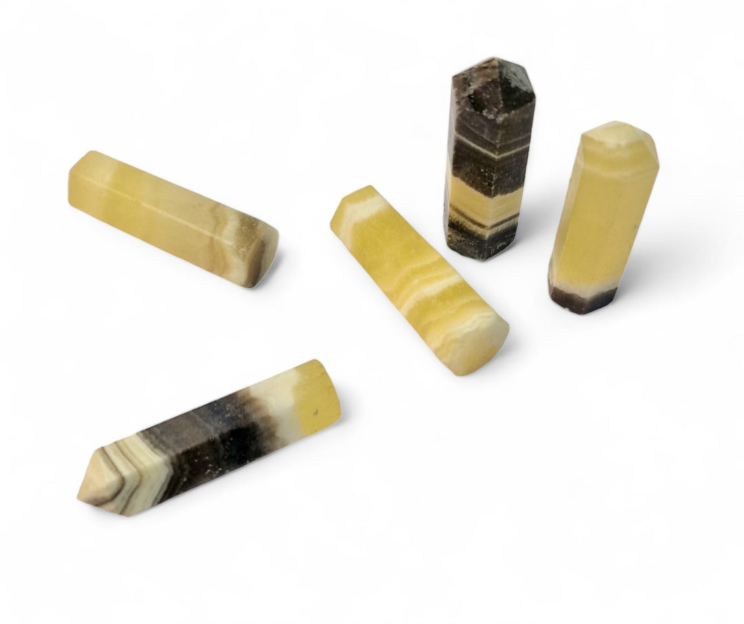 GeoFossils Zebra Calcite Mini Towers Black, Yellow, White approx 30mm tall