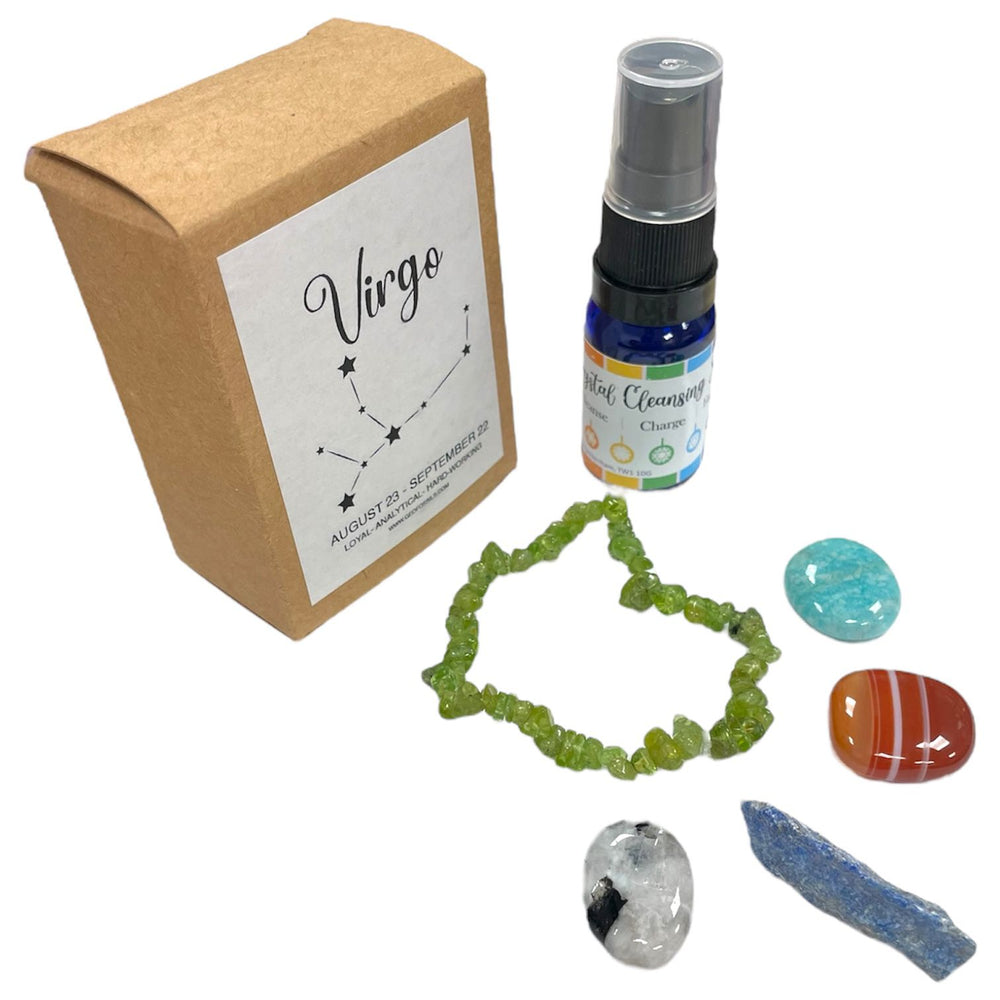 GeoFossils Virgo Zodiac Crystal Set – Peridot Bracelet and Stones for Clarity, Intuition and Emotional Balance