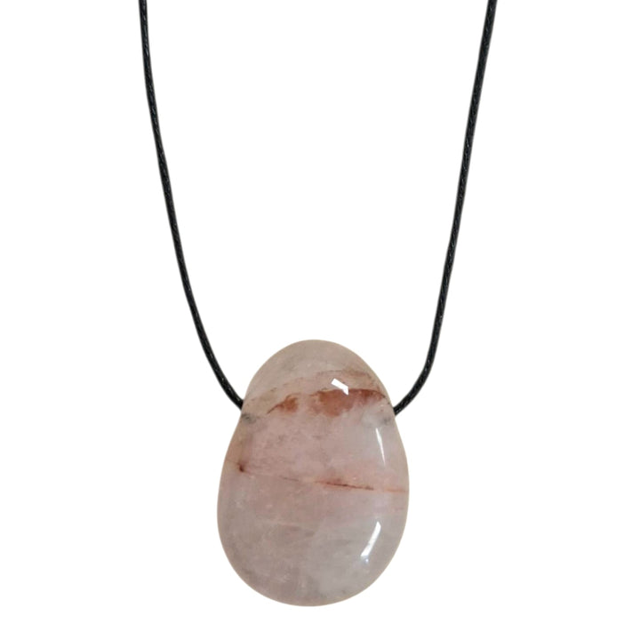 Agnitite drilled tumble stone pendant on black cord  – fiery Quartz with Hematite for spiritual awakening and grounding