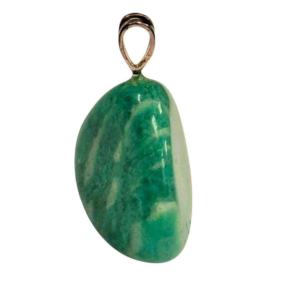 Amazonite crystal pendant in sterling silver setting – calming turquoise and green tones for emotional balance and empowered communication