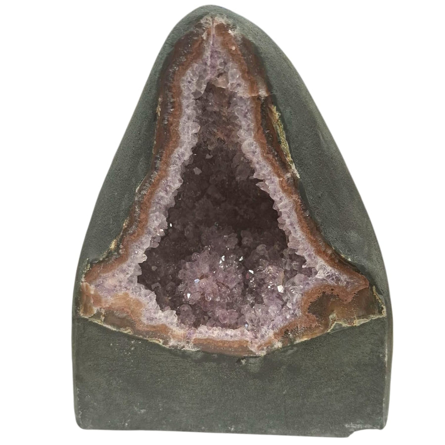 Amethyst geode with natural crystal points in a lotus-like formation, 4.2kg, perfect for meditation spaces, yoga rooms, or energy healing.