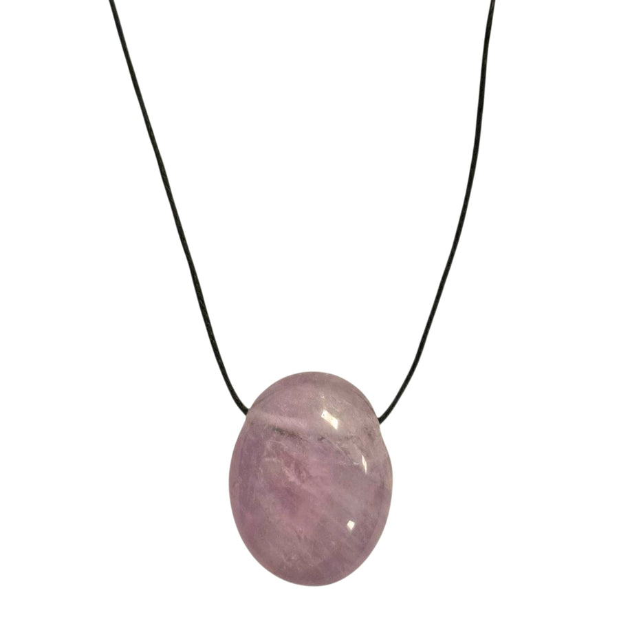 Light Amethyst drilled tumble stone pendant on a black cord  – soft lavender crystal for peace, clarity and spiritual healing