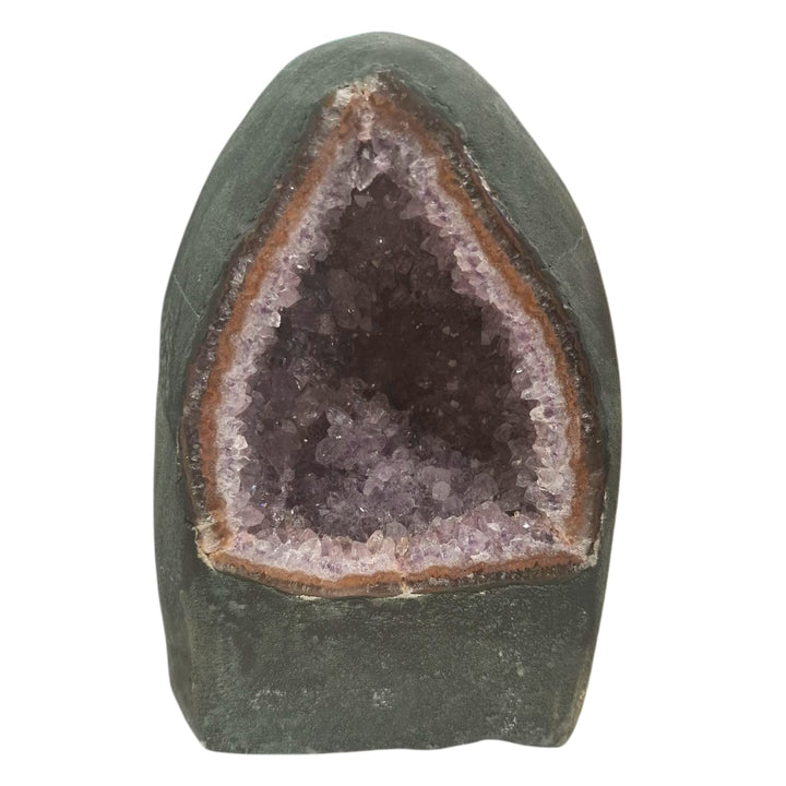 Deep amethyst geode cave with enclosed crystal-lined interior, 3.55kg, ideal for solitude, crystal charging, and spiritual grounding.