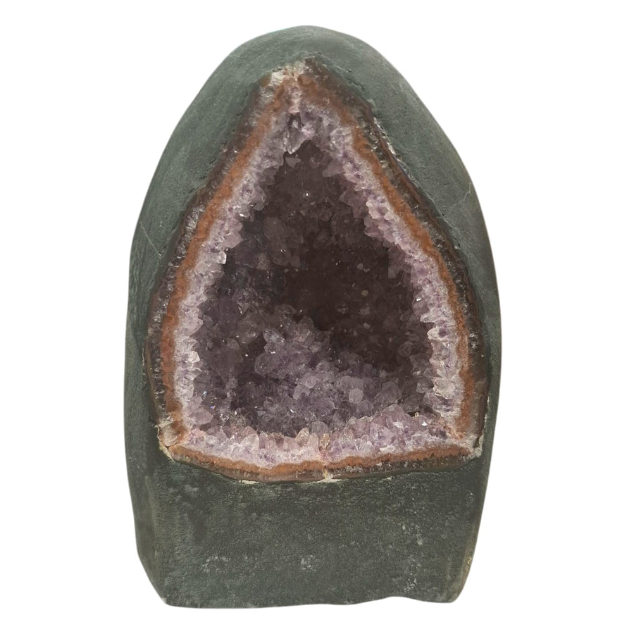 Deep amethyst geode cave with enclosed crystal-lined interior, 3.55kg, ideal for solitude, crystal charging, and spiritual grounding.