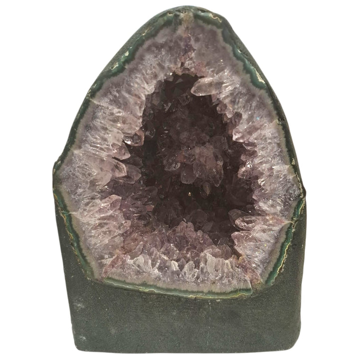 Amethyst geode with a nearly circular face and large deep purple crystal points, 3.32kg, perfect for spiritual focus and energetic harmony.