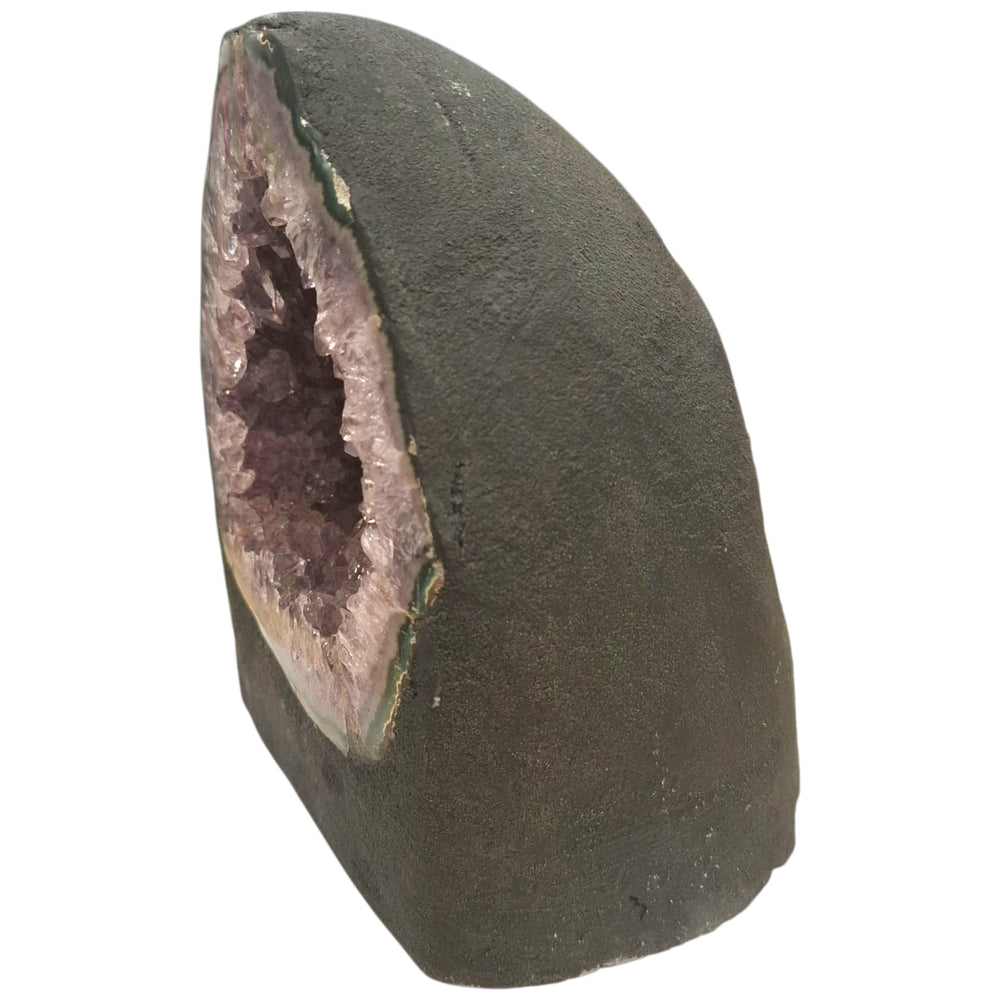 Amethyst geode with a nearly circular face and large deep purple crystal points, 3.32kg, perfect for spiritual focus and energetic harmony.