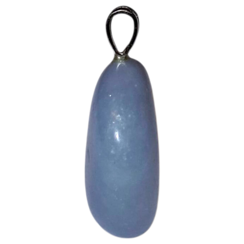Angelite crystal pendant with soft blue tone set in hallmarked sterling silver – calming necklace for peace, communication, and spiritual awareness