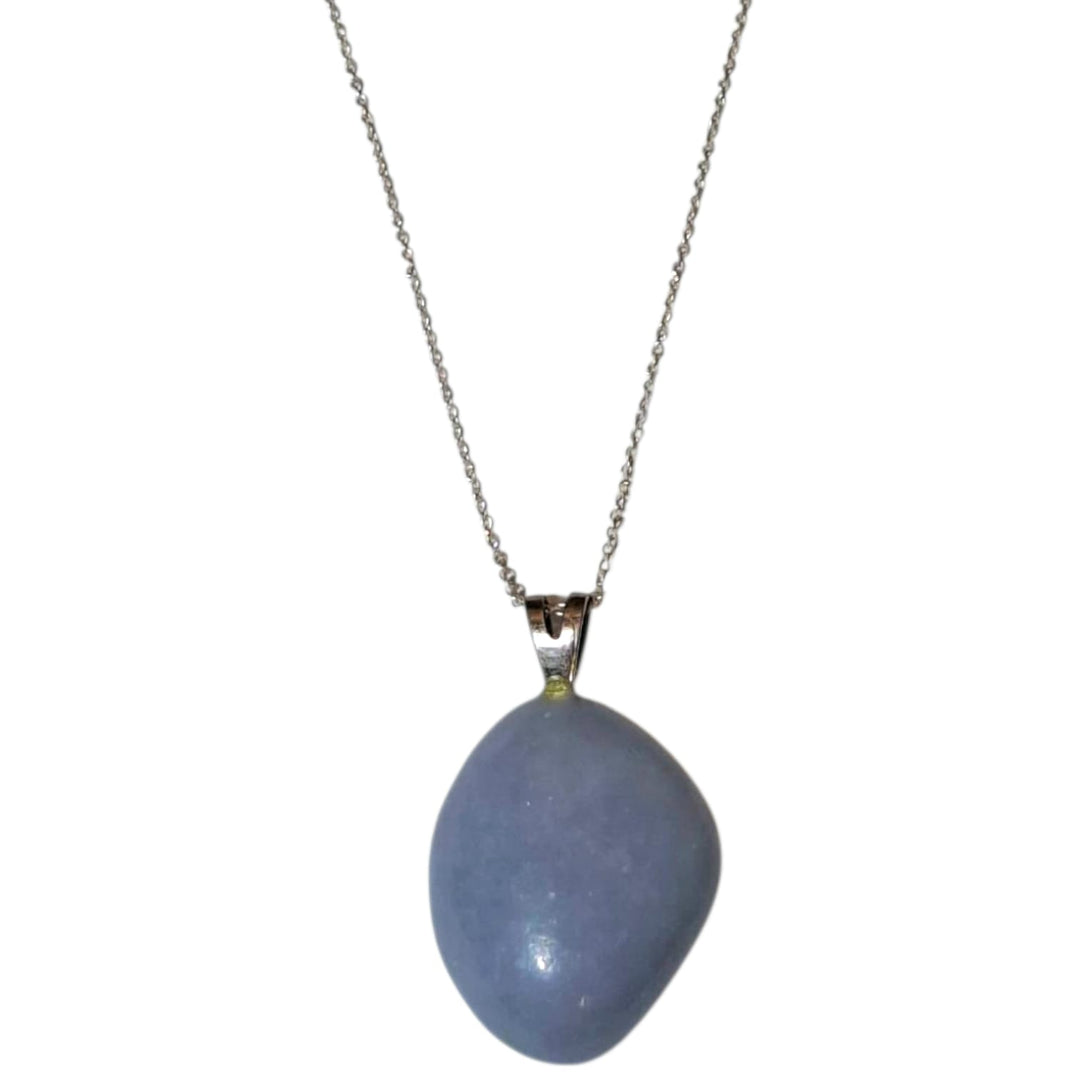 Angelite crystal pendant with soft blue tone set in hallmarked sterling silver – calming necklace for peace, communication, and spiritual awareness