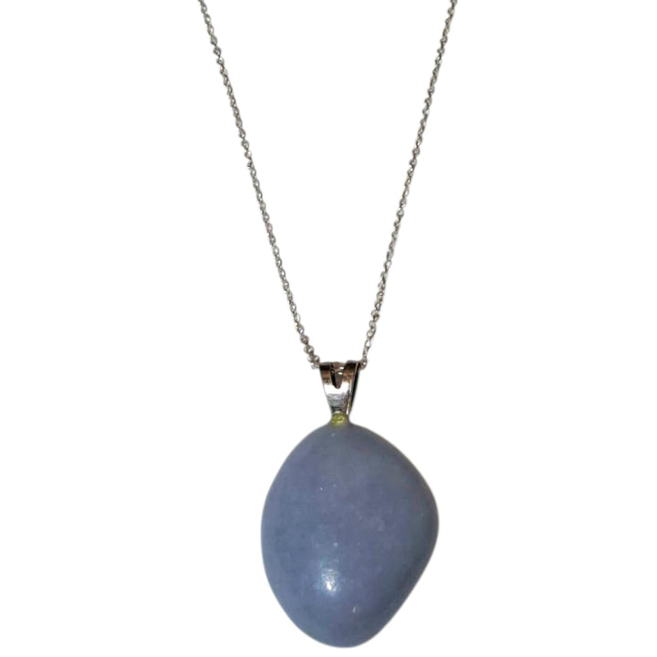 Angelite crystal pendant with soft blue tone set in hallmarked sterling silver – calming necklace for peace, communication, and spiritual awareness