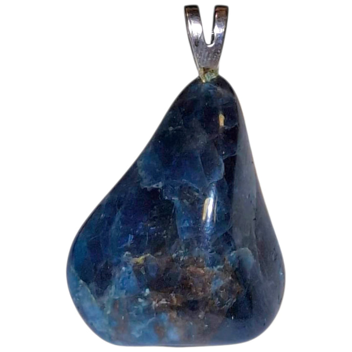 GeoFossils Blue Apatite Sterling Silver Pendant – Madagascan teal-blue phosphate crystal in sterling silver setting – clarity, motivation, and manifestation jewellery – handmade in the UK.