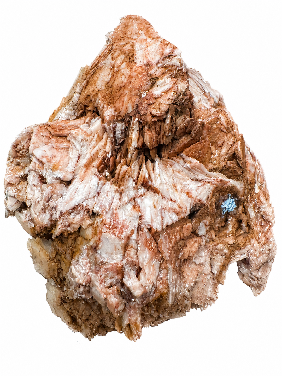 Angled view of a natural Baryte mineral specimen from Ton Mawr Quarry, Wales, showing layered crystal growth and natural iron staining.