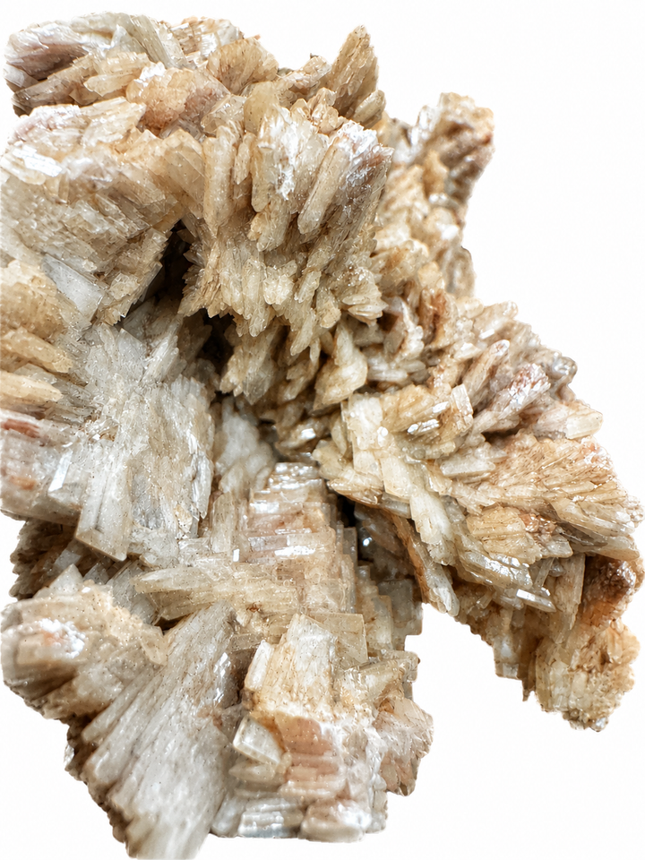 Close-up of tabular Baryte crystals from Ton Mawr Quarry, Cardiff, Wales, showcasing the specimen's intricate crystal structure and natural lustre.
