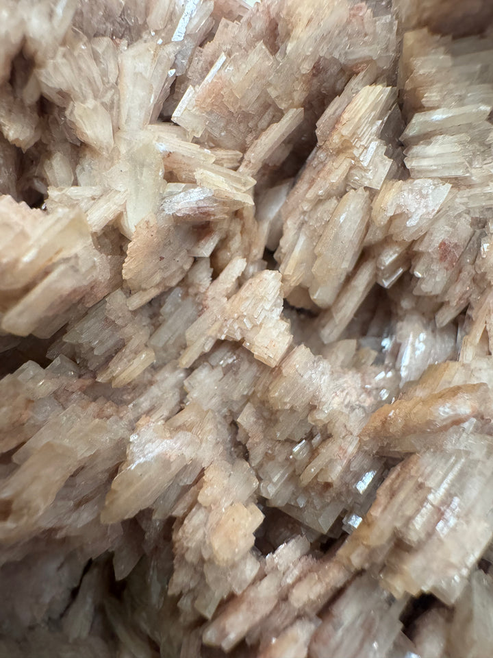 Macro close-up of natural Baryte crystals from Ton Mawr Quarry, Cardiff, Wales, highlighting the detailed tabular crystal habit and glassy lustre.