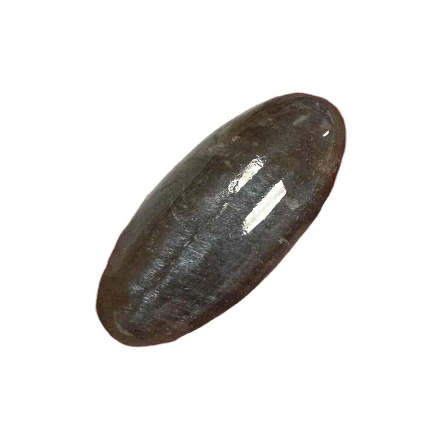 GeoFossils Black Moonstone Shiva Lingham 25mm – intuitively picked, polished dark moonstone crystal for grounding, intuition, and balance.
