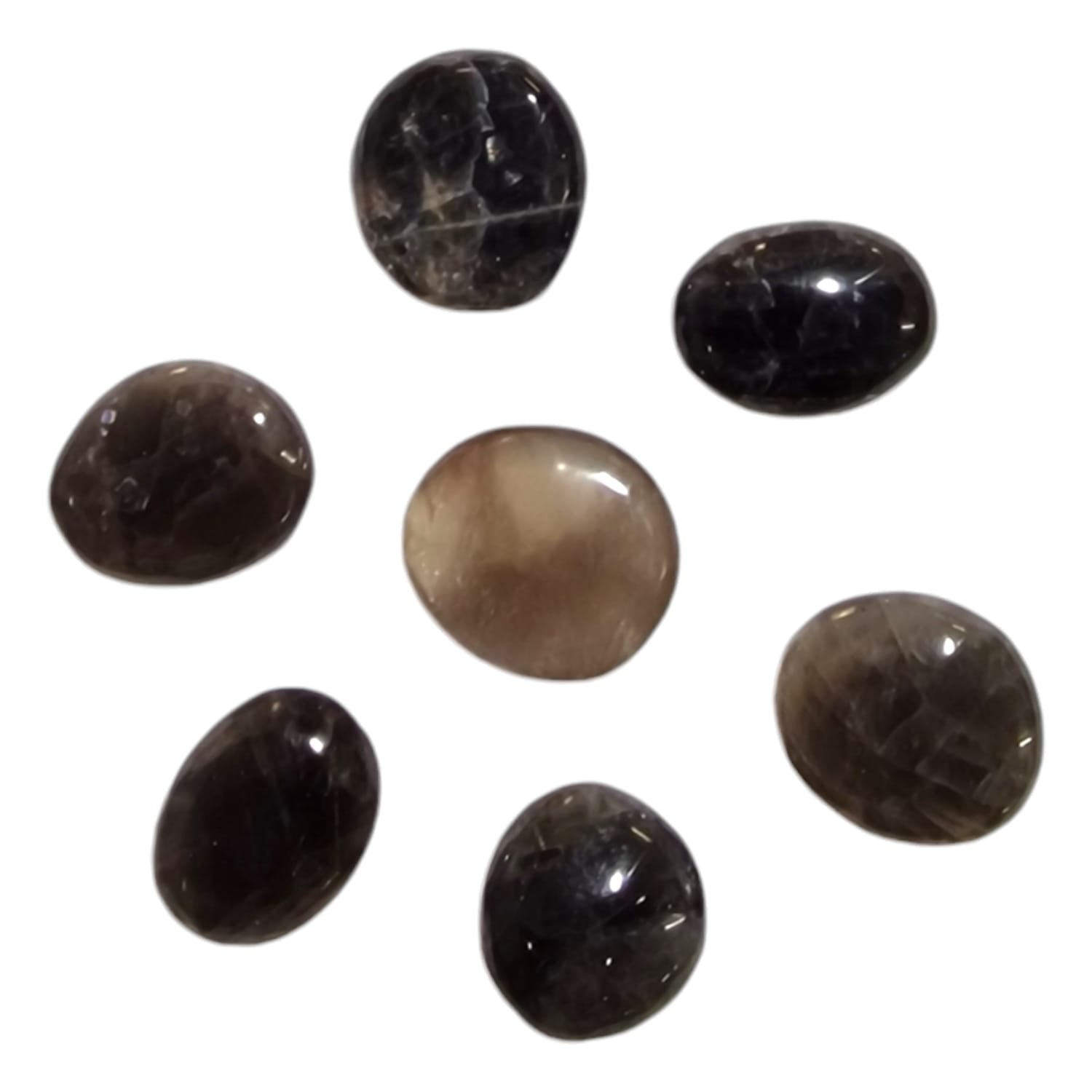 Handmade Mini Oval Black Moonstone by GeoFossils – smooth, shimmering dark stone perfect for intuition, protection, and connecting with the Root and Crown Chakras.
