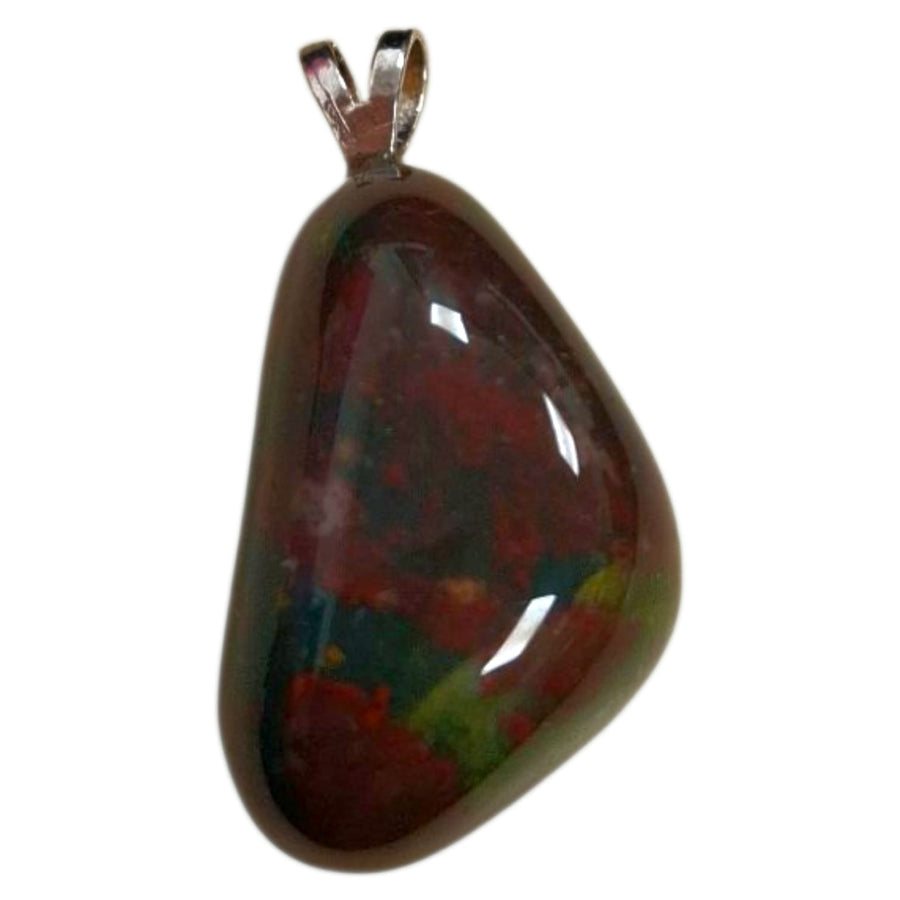 Bloodstone pendant with deep green and red flecks, set in hallmarked sterling silver – protective and energising crystal necklace with optional chain