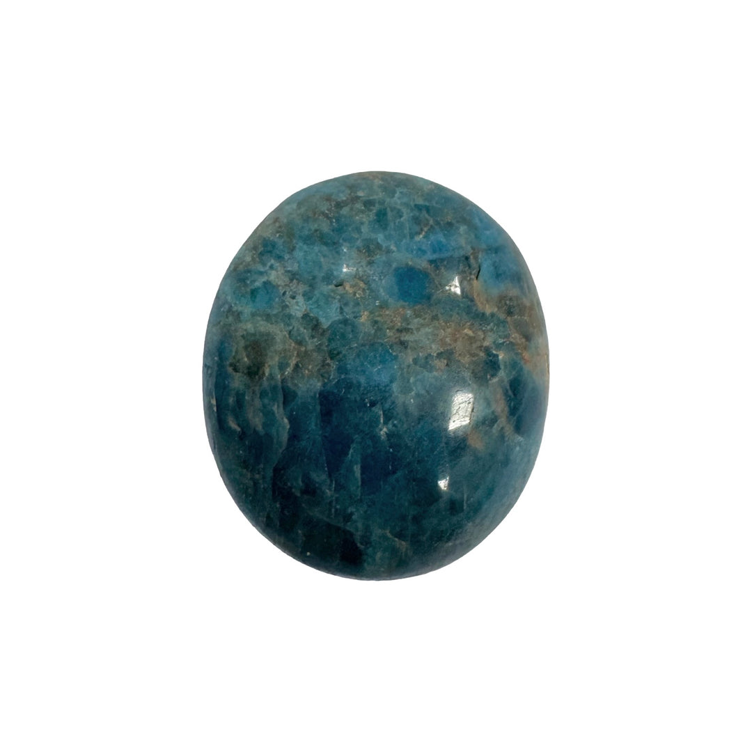 GeoFossils Blue Apatite Galet – exact polished crystal shown, deep blue phosphate mineral for manifestation, communication, and clarity. Hand-prepared in the UK.