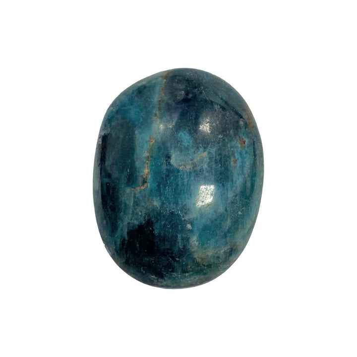 GeoFossils Blue Apatite Galet – exact polished crystal shown, deep blue phosphate mineral for manifestation, communication, and clarity. Hand-prepared in the UK.