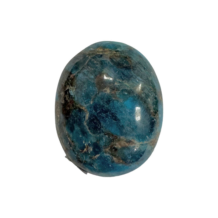 GeoFossils Blue Apatite Galet – exact polished crystal shown, deep blue phosphate mineral for manifestation, communication, and clarity. Hand-prepared in the UK.