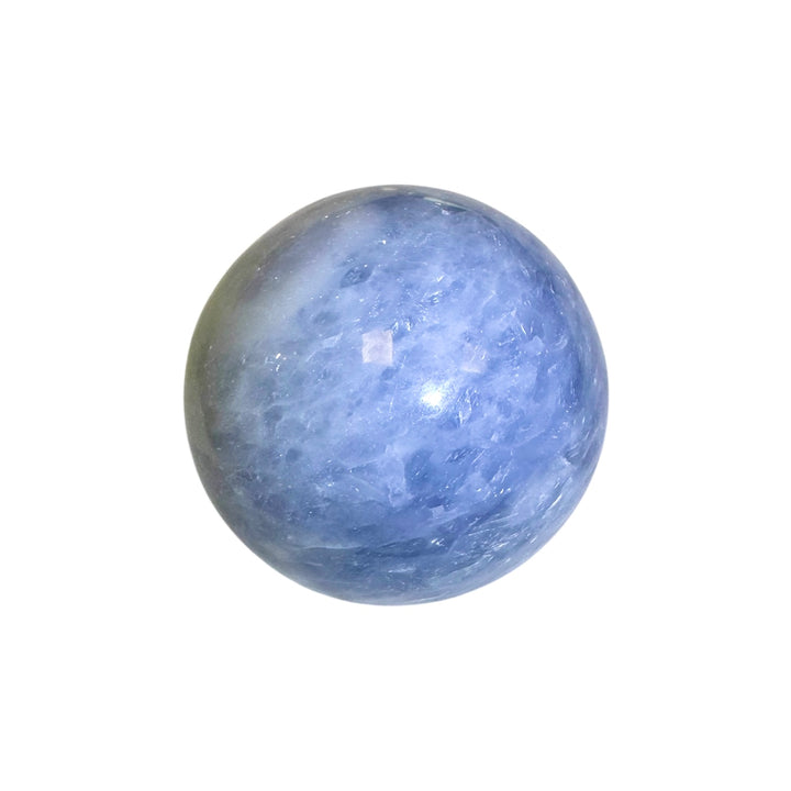 GeoFossils Blue Calcite Sphere 65mm – Madagascan crystal sphere for relaxation, communication, and clarity, polished sky-blue gemstone sphere made in the UK.