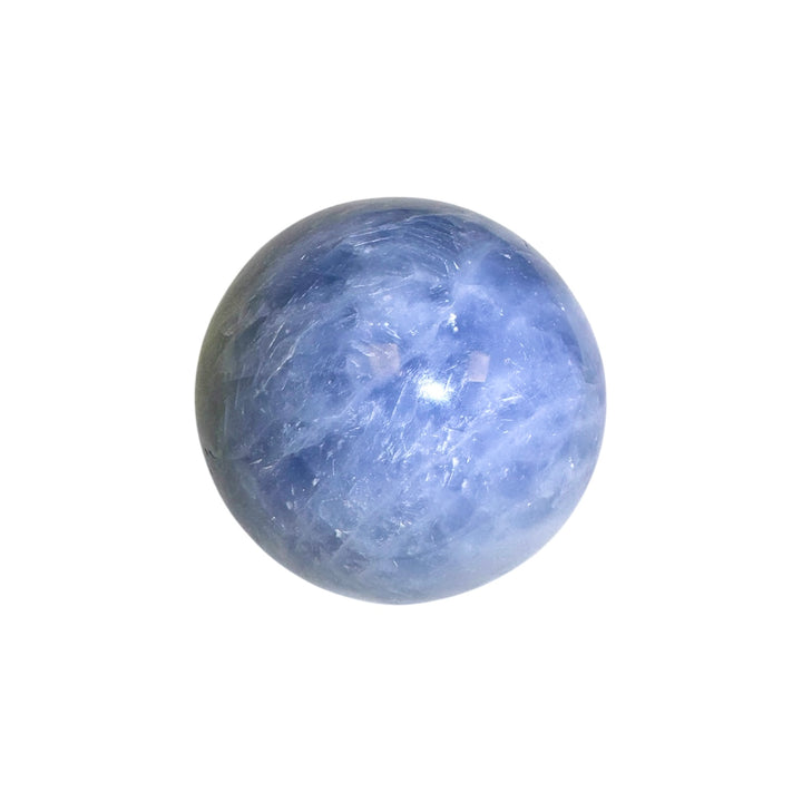 GeoFossils Blue Calcite Sphere 65mm – Madagascan crystal sphere for relaxation, communication, and clarity, polished sky-blue gemstone sphere made in the UK.
