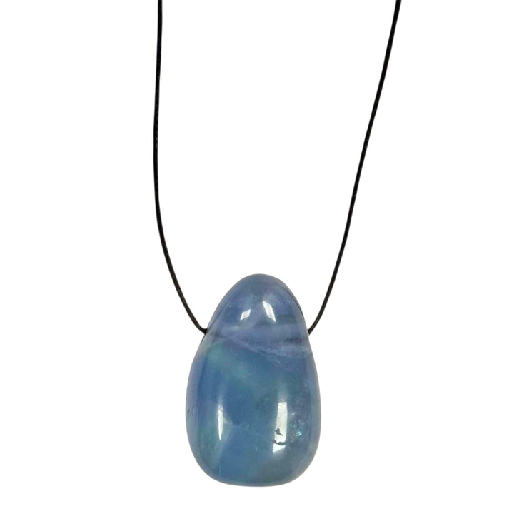 GeoFossils Blue Fluorite Drilled Tumble Stone – soft blue crystal with horizontal drill hole for mental clarity, peaceful communication and intuitive flow